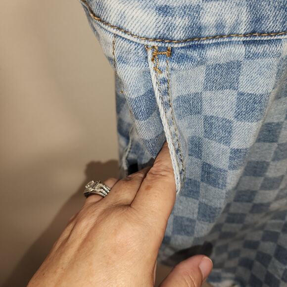 NO BO NO BOUNDARIES Denim Shortall Womens XL Blue Checkerboard Boho Cottagecore - Picture 7 of 12